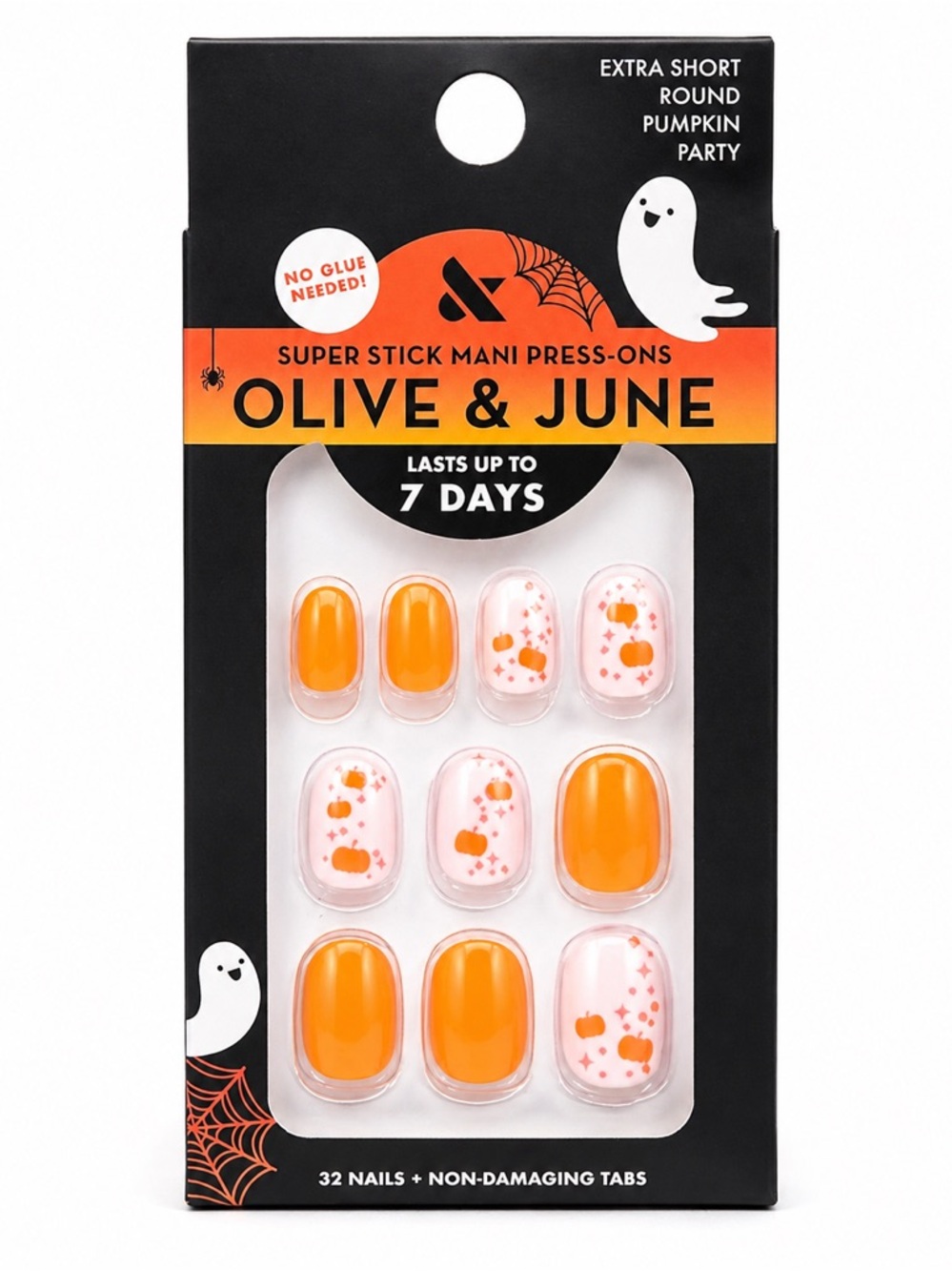 Olive and June Orange Pumpkin Press-On Nails Extra Short Round Pumpkin Party